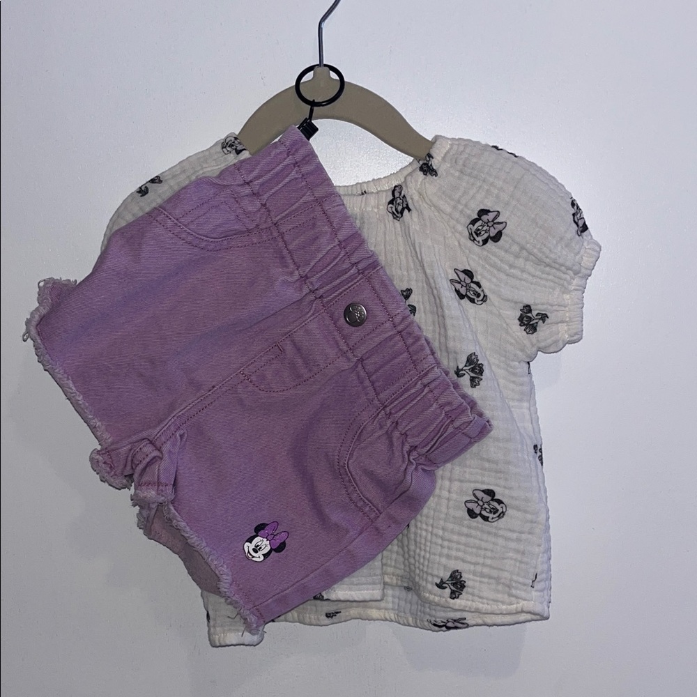 Disney Minnie Purple Baby Girl Summer Fall Outfit Matiching Set
